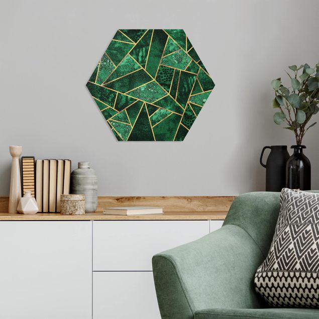 Hexagons Forex schilderijen Dark Emerald With Gold