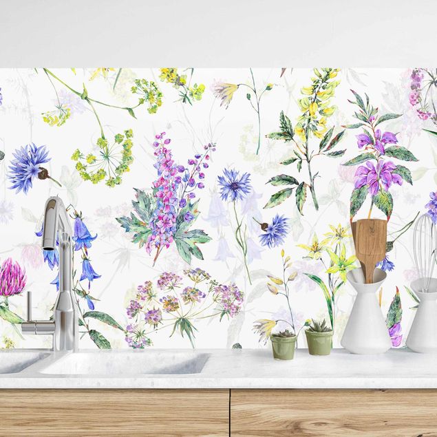 Achterwand voor keuken patroon Watercolour Wild Flowers