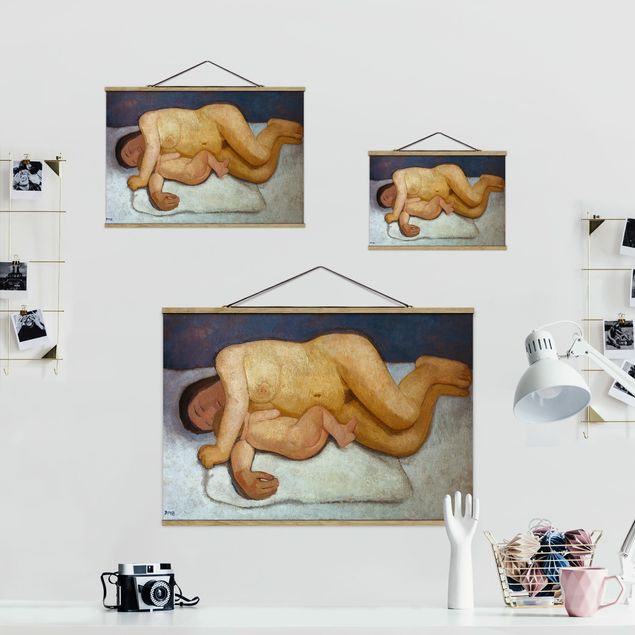 Stoffen schilderij met posterlijst Paula Modersohn-Becker - Reclining Mother and Child