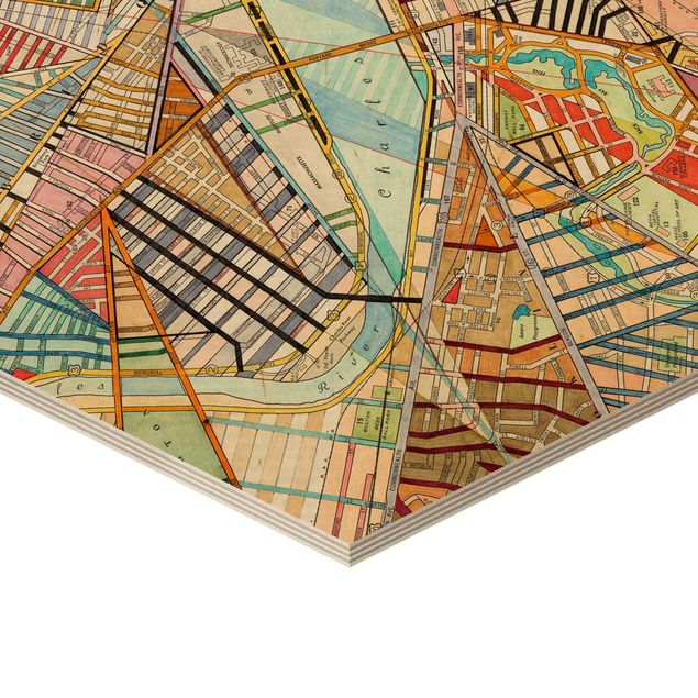 Hexagons houten schilderijen Modern Map Of Boston