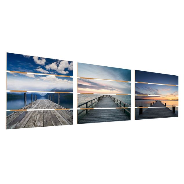 Houten schilderijen op plank - 3-delig Water Bridges