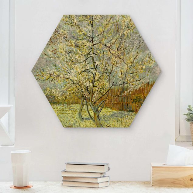 Hexagons houten schilderijen Vincent van Gogh - Flowering Peach Tree