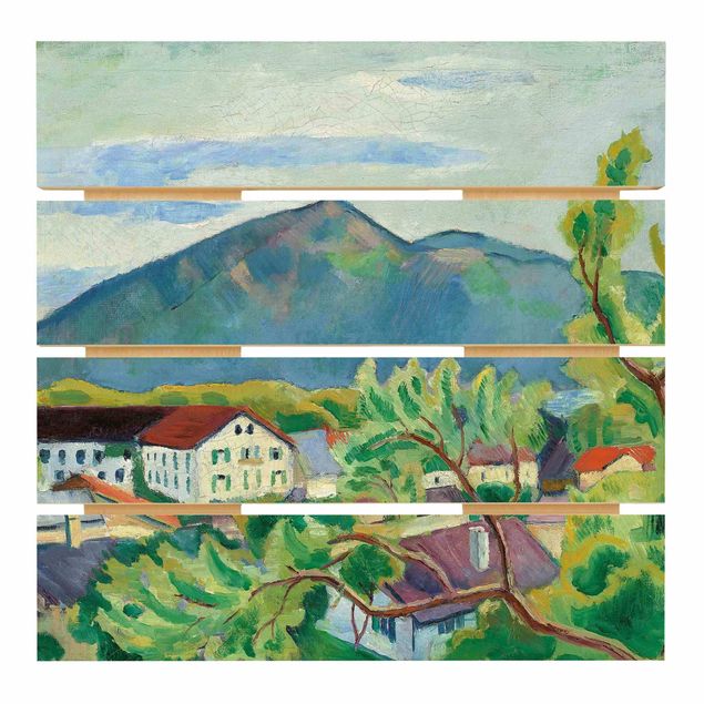 Houten schilderijen op plank August Macke - Spring Landscape in Tegernsee