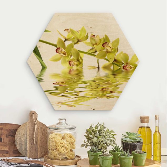 Hexagons houten schilderijen Elegant Orchid Waters