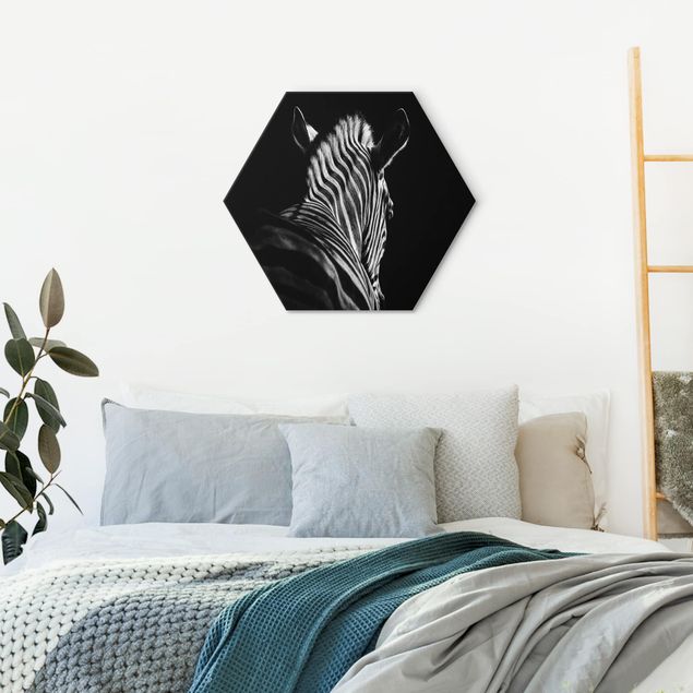 Hexagons Aluminium Dibond schilderijen Dark Zebra Silhouette