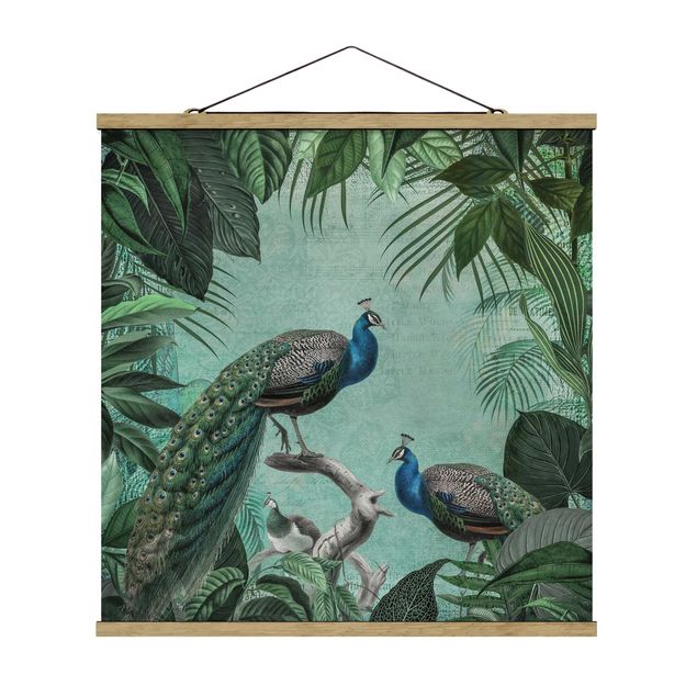 Stoffen schilderij met posterlijst Shabby Chic Collage - Noble Peacock