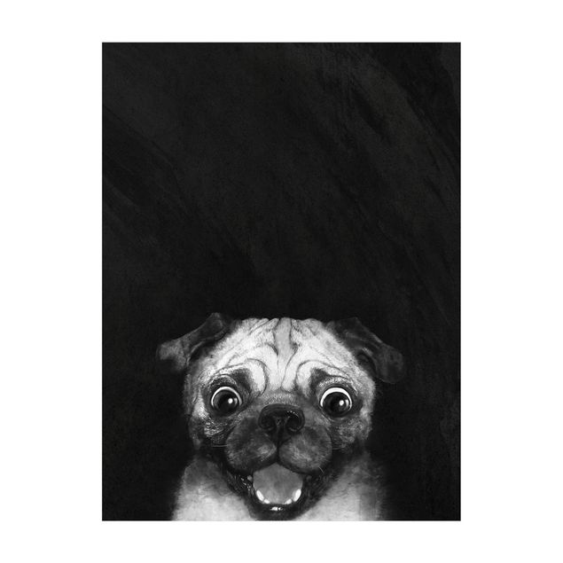 Vloerkleed eetkamer Illustration Dog Pug Painting On Black And White