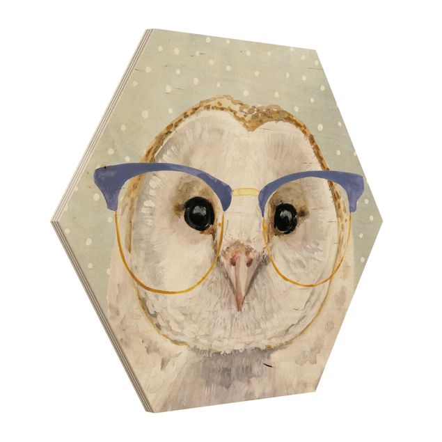 Hexagons houten schilderijen Animals With Glasses - Owl