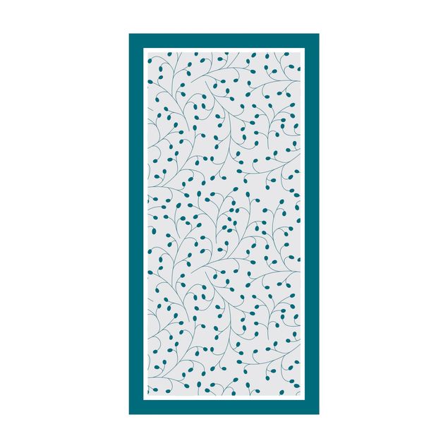 Vloerkleed eetkamer Delicate Branch Pattern With Dots In Petrol With Frame