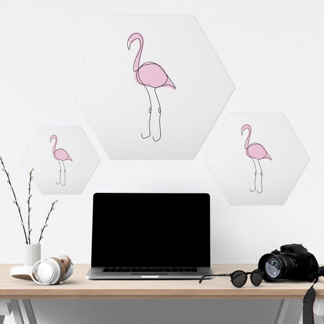 Hexagons Forex schilderijen Flamingo Line Art