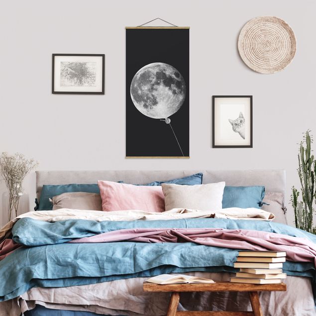 Stoffen schilderij met posterlijst Balloon With Moon