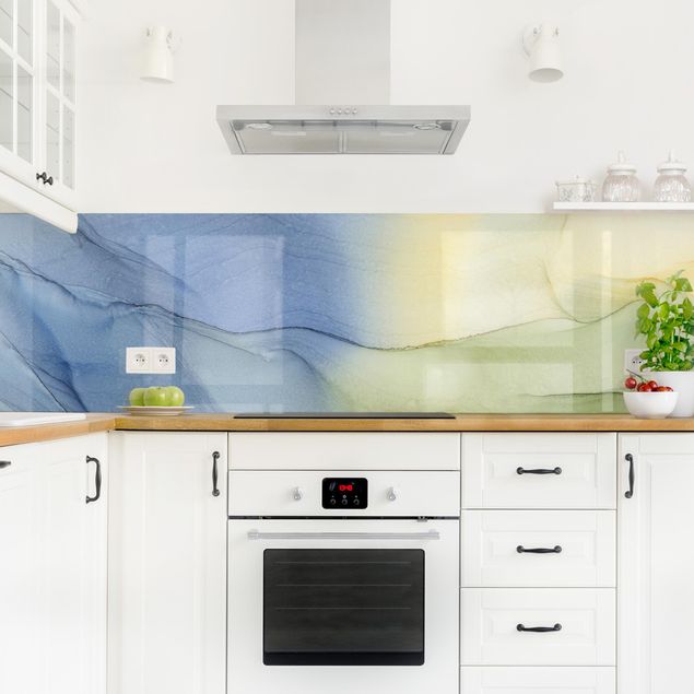 Küchenrückwand - Meliertes Blaugrau mit Moosgrün