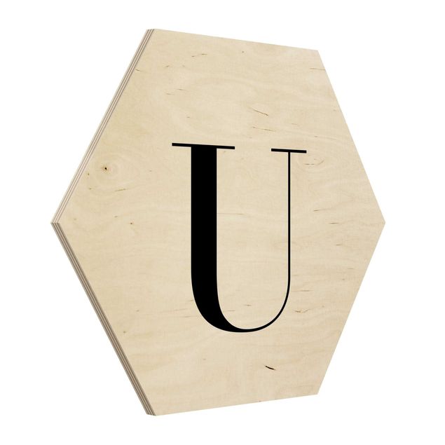 Hexagons houten schilderijen Letter Serif White U