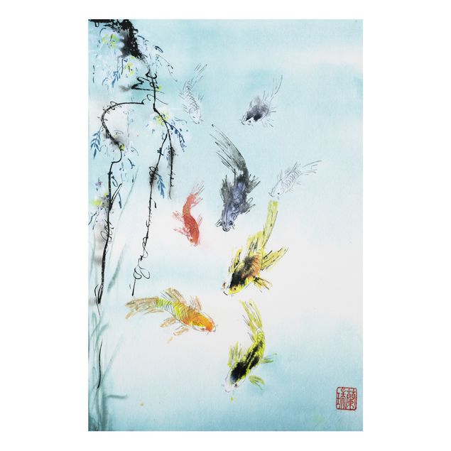 Forex schilderijen Japanese Watercolour Drawing Goldfish I