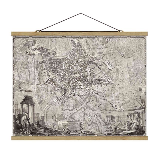 Stoffen schilderij met posterlijst Vintage Map Rome