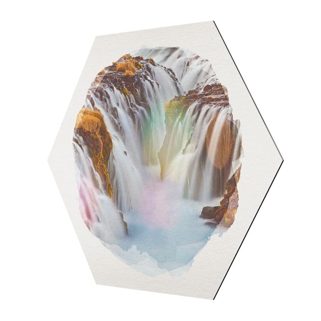 Hexagons Aluminium Dibond schilderijen WaterColours - Bruarfoss Waterfall In Iceland