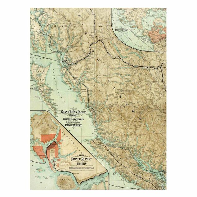 Magneetborden Vintage Map British Columbia