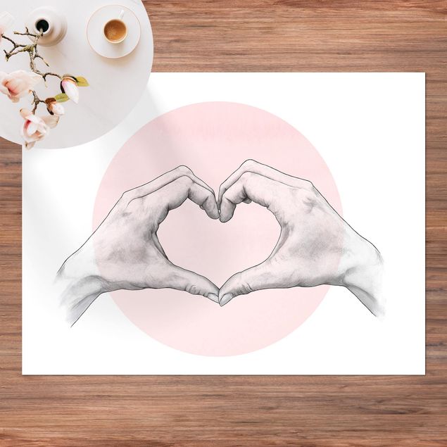 Vloerkleed modern Illustration Heart Hands Circle Pink White
