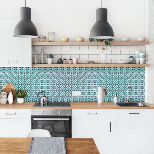Achterwand voor keuken tegelmotief Geometrical Tile Mix Blossom Turquoise