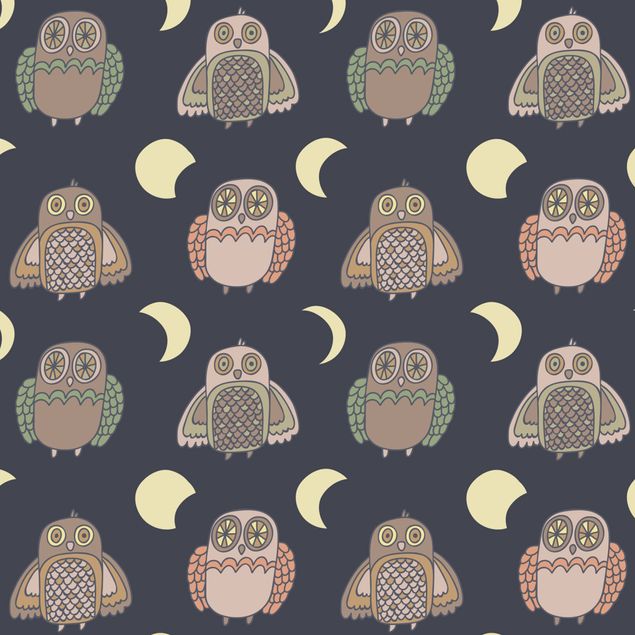 Plakfolien Night Owl Pattern With Moon Phases