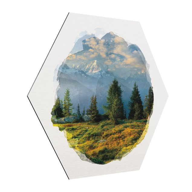 Hexagons Aluminium Dibond schilderijen WaterColours - Emosson Wallis Switzerland