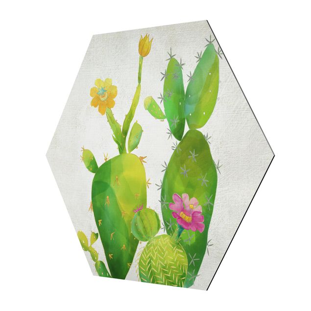 Hexagons Aluminium Dibond schilderijen Cactus Family In Pink And Yellow