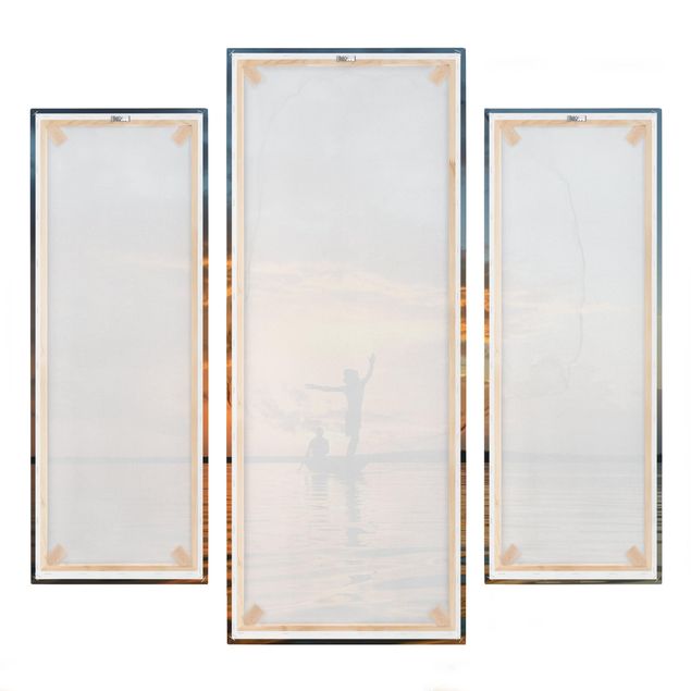 Canvas schilderijen - 3-delig Fishing Net At Sunset