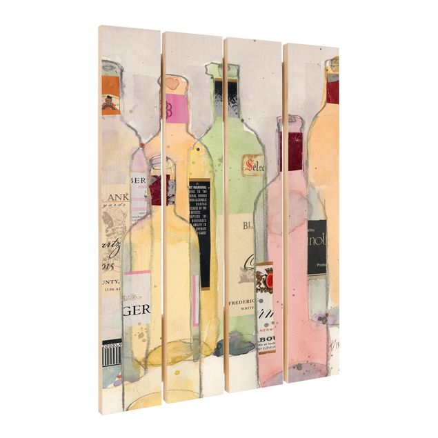 Houten schilderijen op plank Wine Bottles In Watercolour I
