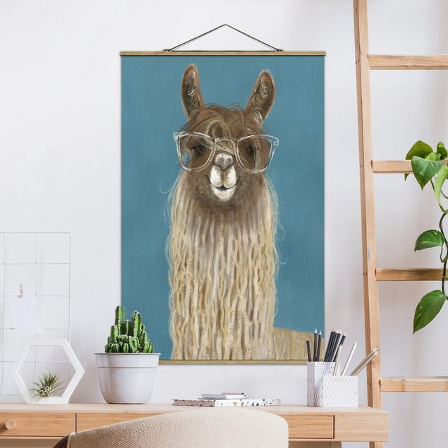 Stoffen schilderij met posterlijst Lama With Glasses III