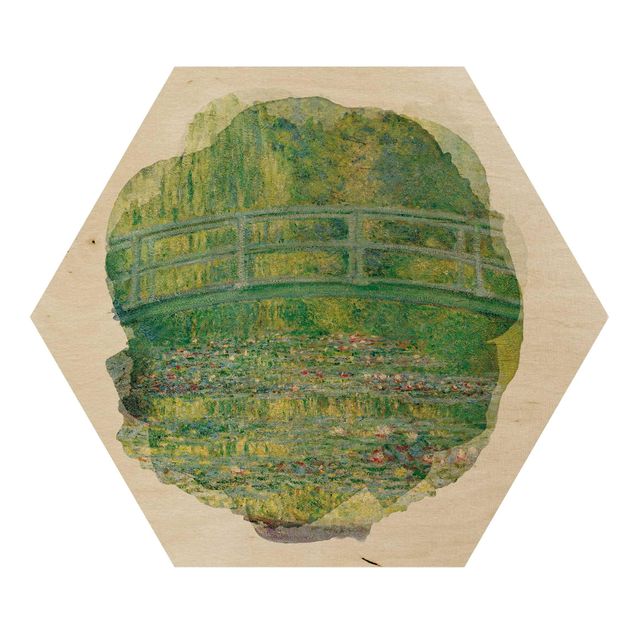 Hexagons houten schilderijen Water Colours - Claude Monet - Japanese Bridge