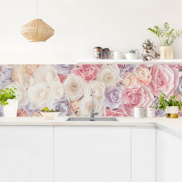 Achterwand voor keuken patroon Pastel Paper Art Roses