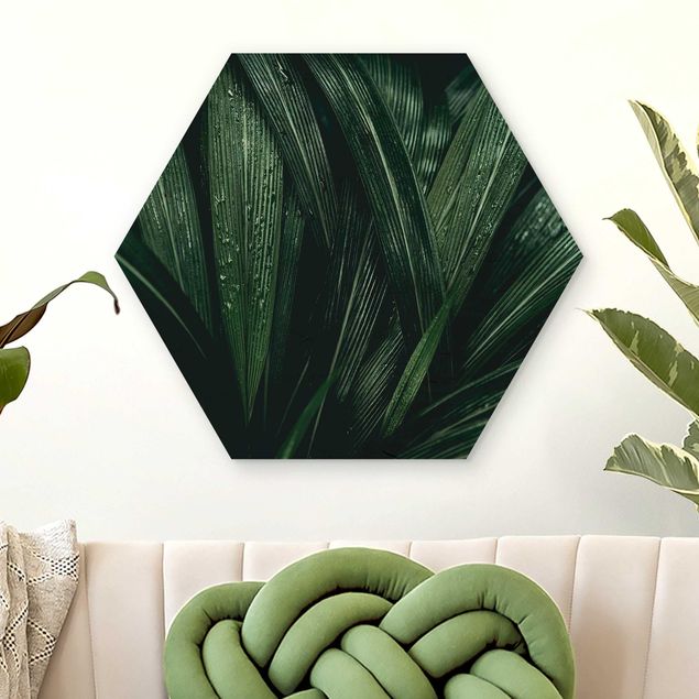 Hexagons houten schilderijen Green Palm Leaves