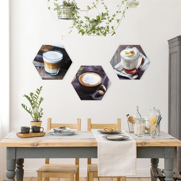 Hexagons Forex schilderijen - 3-delig Caffè Latte