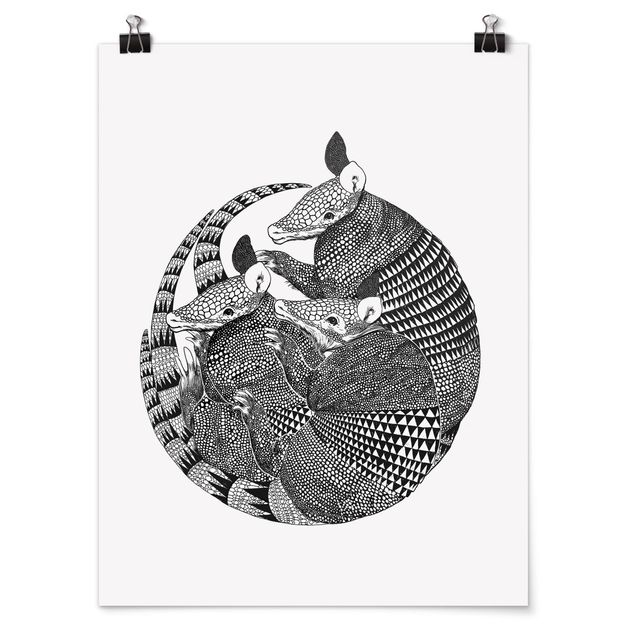 Posters Illustration Armadillos Black And White Pattern