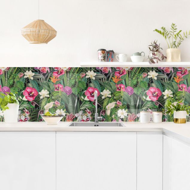 Achterwand voor keuken Colourful Tropical Flowers Collage
