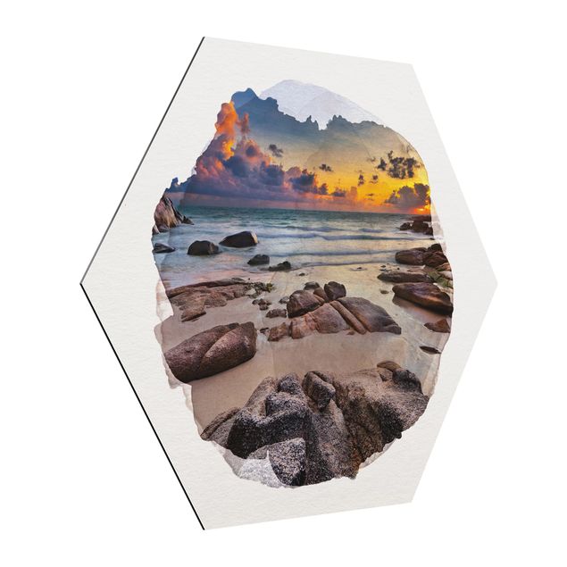 Hexagons Aluminium Dibond schilderijen WaterColours - Beach Sunrise In Thailand