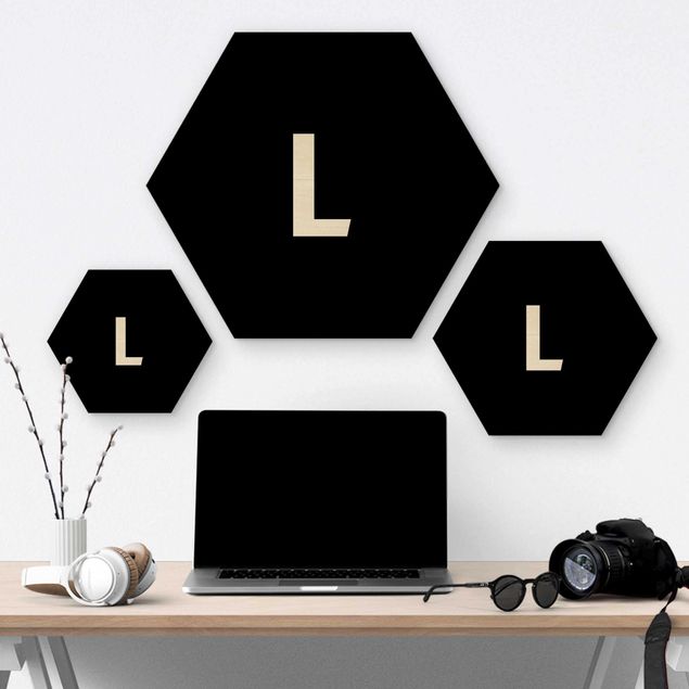 Hexagons houten schilderijen Letter Black L