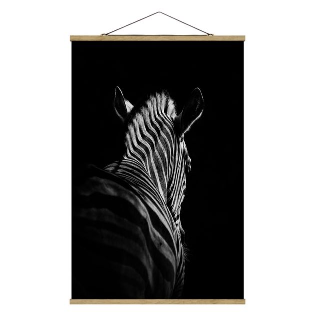 Stoffen schilderij met posterlijst Dark Zebra Silhouette