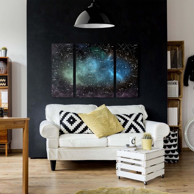 Canvas schilderijen - 3-delig Stellar Constellation Map Galactic Nebula