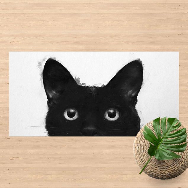loper vloerkleed Illustration Black Cat On White Painting
