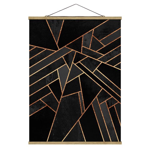 Stoffen schilderij met posterlijst Black Triangles Gold