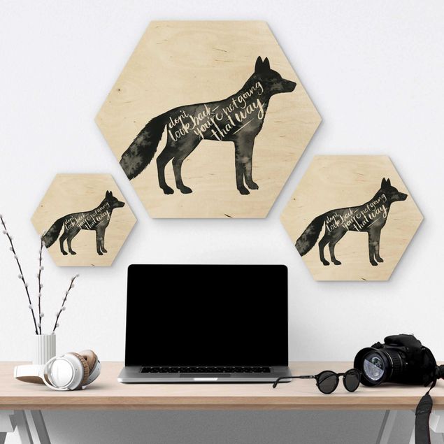 Hexagons houten schilderijen Animals With Wisdom - Fox