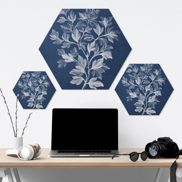 Hexagons Aluminium Dibond schilderijen Denim Plant Study I