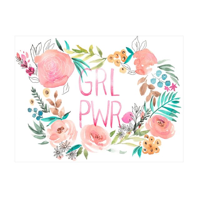 Vloerkleed natuur Light Pink Flowers - Girl Power