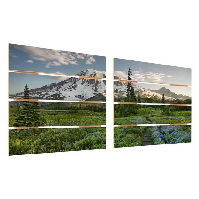 Houten schilderijen op plank - 2-delig Mountain View Meadow Path