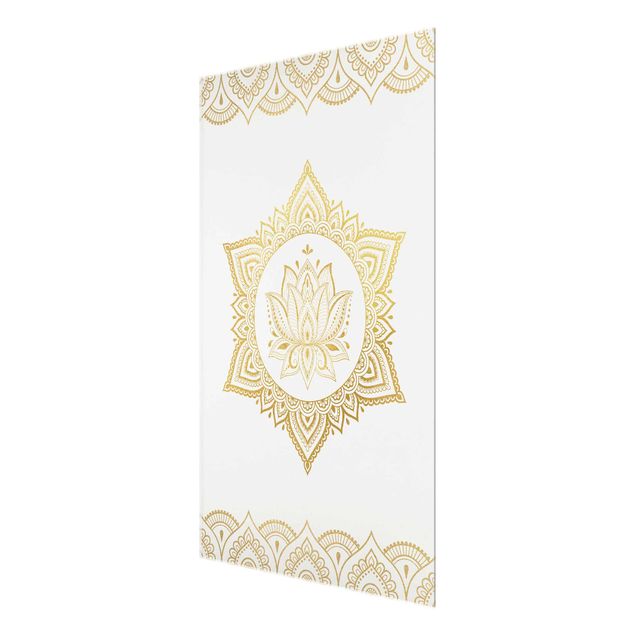 Glasschilderijen Mandala Lotus Illustration Ornament White Gold