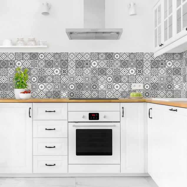 Achterwand voor keuken tegelmotief Mediterranean Tile Pattern Grayscale
