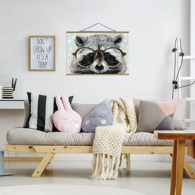 Stoffen schilderij met posterlijst Animals With Glasses - Raccoon