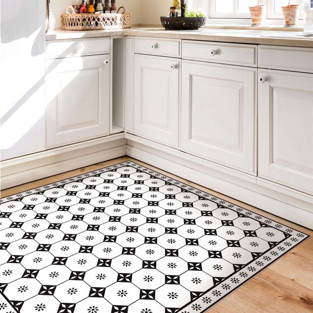 Vloerkleed modern Geometrical Tiles Cottage Black And White With Border
