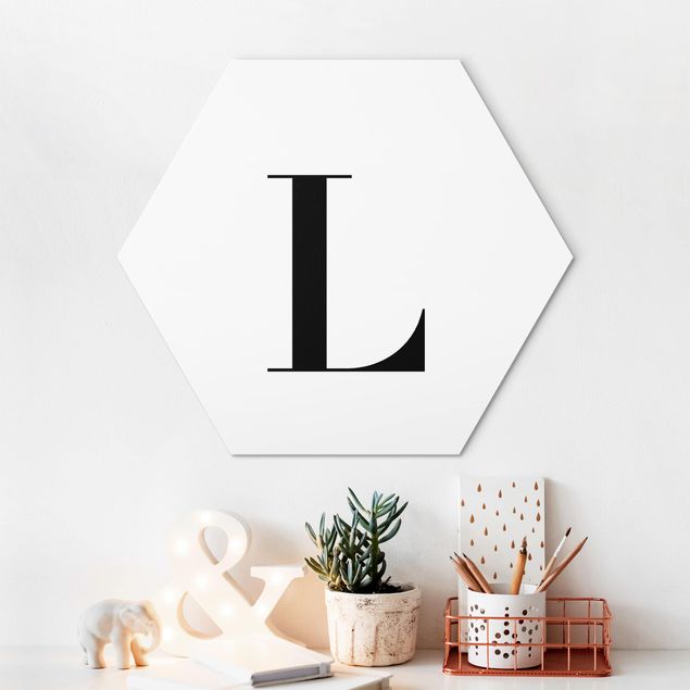 Hexagons Aluminium Dibond schilderijen Letter Serif White L